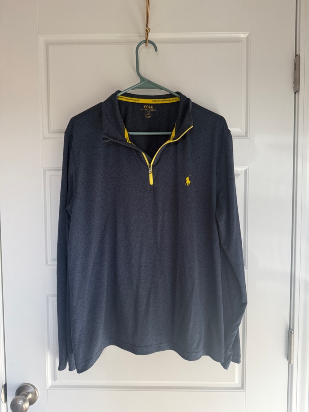 Polo by Ralph Lauren Navy Quarter-Zip Pullover with Yellow Trim